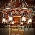 A Million Vintage Industrial Wood Chandelier with 8 Light Rudder Shape, Wood Grain Color, E26 Socket, Adjustable Hanging Chain Rustic Pendant Lighting