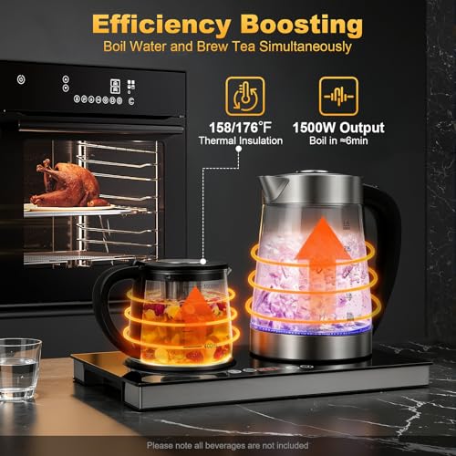 Teekocher Doppelflammiger 2.5L+1000ml Wasserkocher Glas 1500W Electric Kettle Touchscreen/Tasten Steuerungsmodus Leise Wasserkocher mit temperatureinstellung, für Kaffee, Tee, Getränke – Bild 3