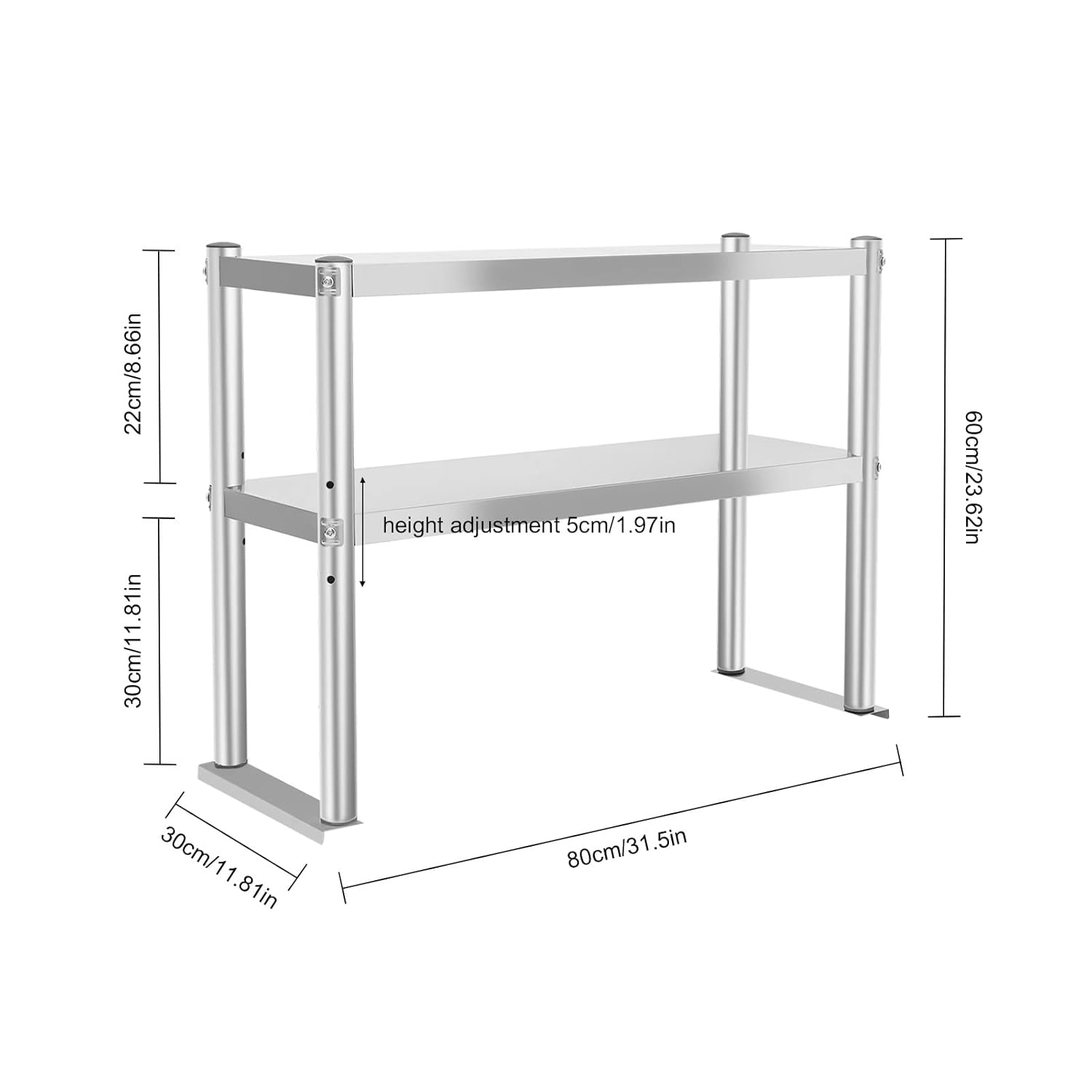 Double Overshelf of Stainless Steel 30" L x 12".W Double Deck Overshelf, Height Adjustable Overshelf for Prep & Work Table in Kitchen, Restaurant, Home and Kitchen