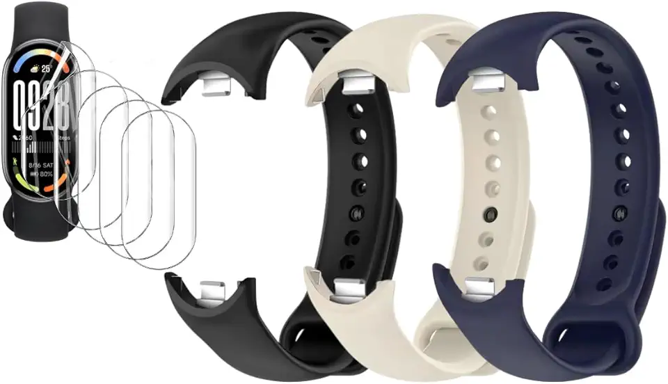 Kit 3 Pulseiras extras compatíveis com xiaomi mi band 10/ mi 9 /mi 8 + 5x Película Protetora Gel