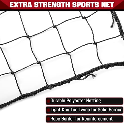Image of Baseball & Softball Practice Nets Backstop Barrier - Sizes 10x20 FT, 10x15 FT, 10x10 FT - Heavy Duty Nylon Training Net for Batting Cage, Backyard - 33FT Rope & Safety Key Chains