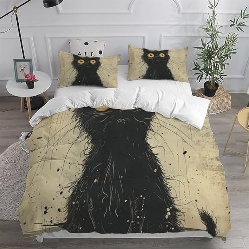 Housse de couette chat 3 pièces fermeture éclair lit