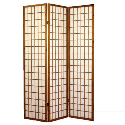 PEGANE Biombo japonés de Madera Shoji Color castaño Oscuro de 3 Paneles