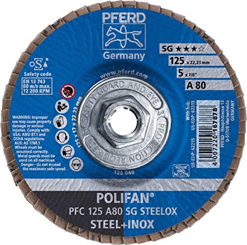 PFERD Polifan SG Abrasive Flap Disc, Type 29, Threaded Hole, Phenolic Resin Backing, Aluminum Oxide, 4-1/2