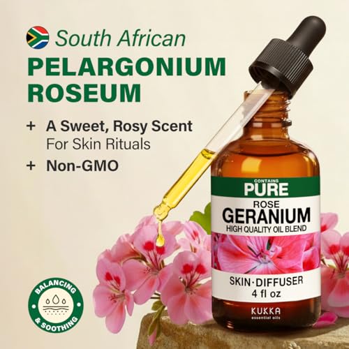 Image of 100% Pure Rose Geranium Oil - 4 Fl Oz Rose Geranium Essential Oil for Hair, Skin, Diffuser, Aromatherapy & DIY Soap Making Scent