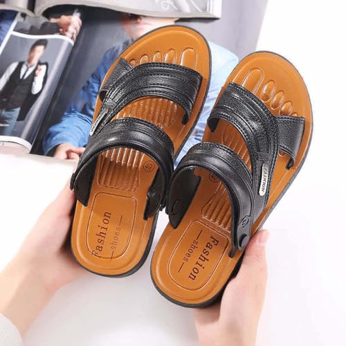 Men's Leather Sandals Summer Non Slip Beach Sandals Open Toe Slip On Walking Slides Comfortable Wide Width Sport Slides4