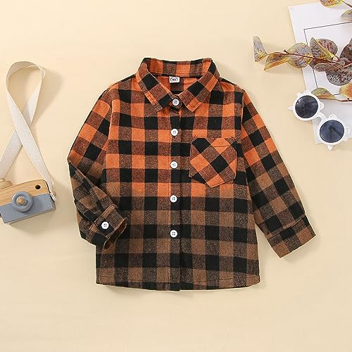Boys Girls Flannel Plaid Shirt Jacket Long Sleeve Lapel Button Down Pocketed Shirts Fit Casual Fall Coat2