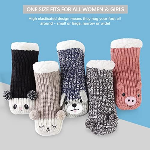 HapiLeap Slipper Socks Women Non Slip Fluffy Socks Cute Animal Thick Knitted Fleece Lined Low Cute Ankle Warm Cosy Bed House Socks for Women Girls Winter Gifts