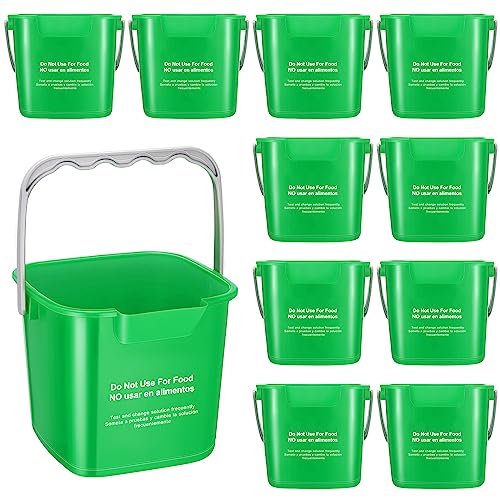 Image of Lallisa 12 Pcs 3 Quart Cleaning Bucket Small Sanitizing Square Bucket Detergent Pail for Home Office Commercial Restaurant Kitchen Bathroom School (Green)