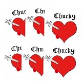 Chucky Tattoo, 6-Sheet Bride of Chucky Heart Tattoos, Temporary Tattoos for Men Women Adults Kids Halloween Costume Parties Cosplay