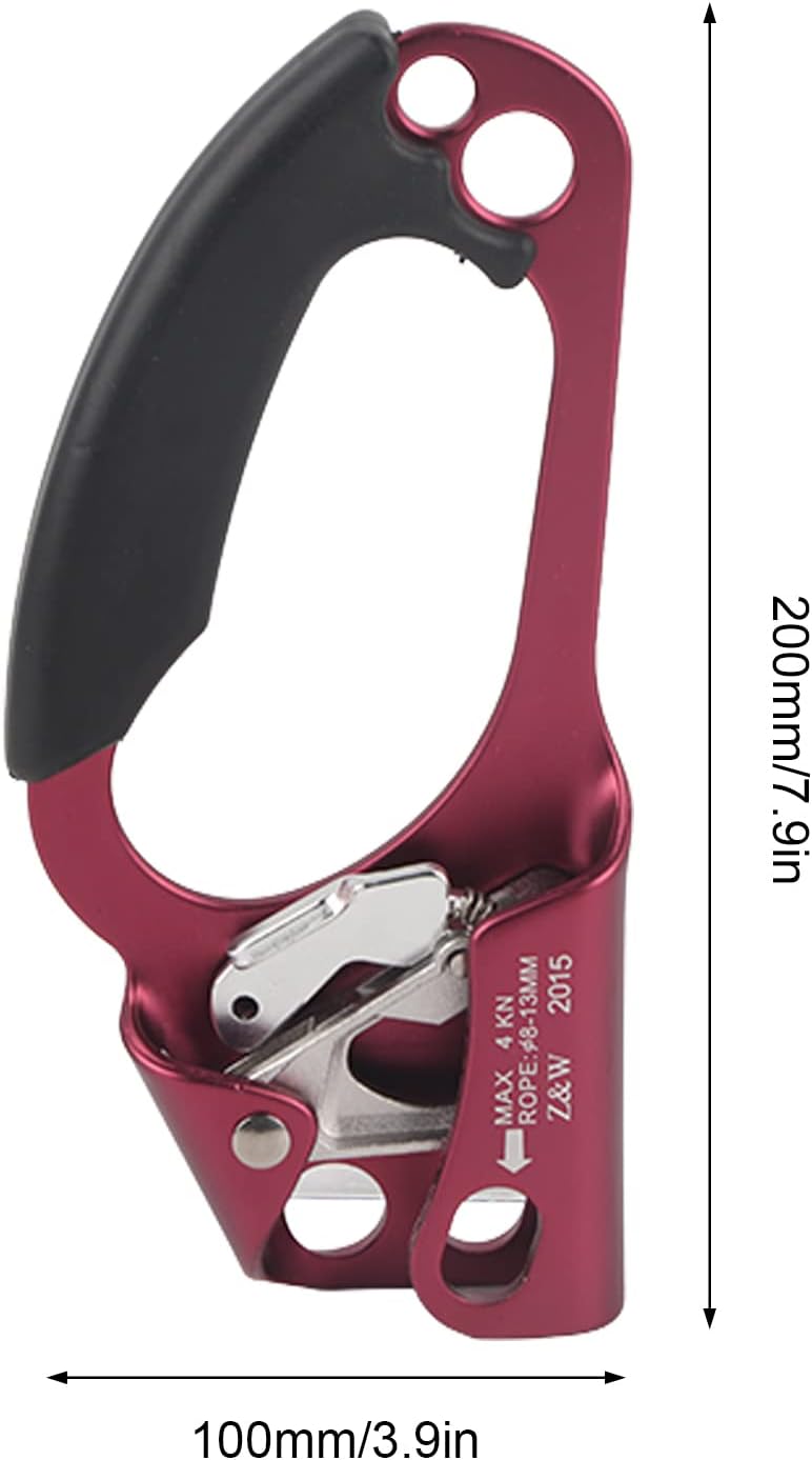 4KN Rock Climbing Ascender Right Hand | Aluminum Alloy Mountaineering Device for Climbing/Caving/Rescue | Ergonomic Handle with Spring Mechanism & Mud Drainage Spines(Wine Red)