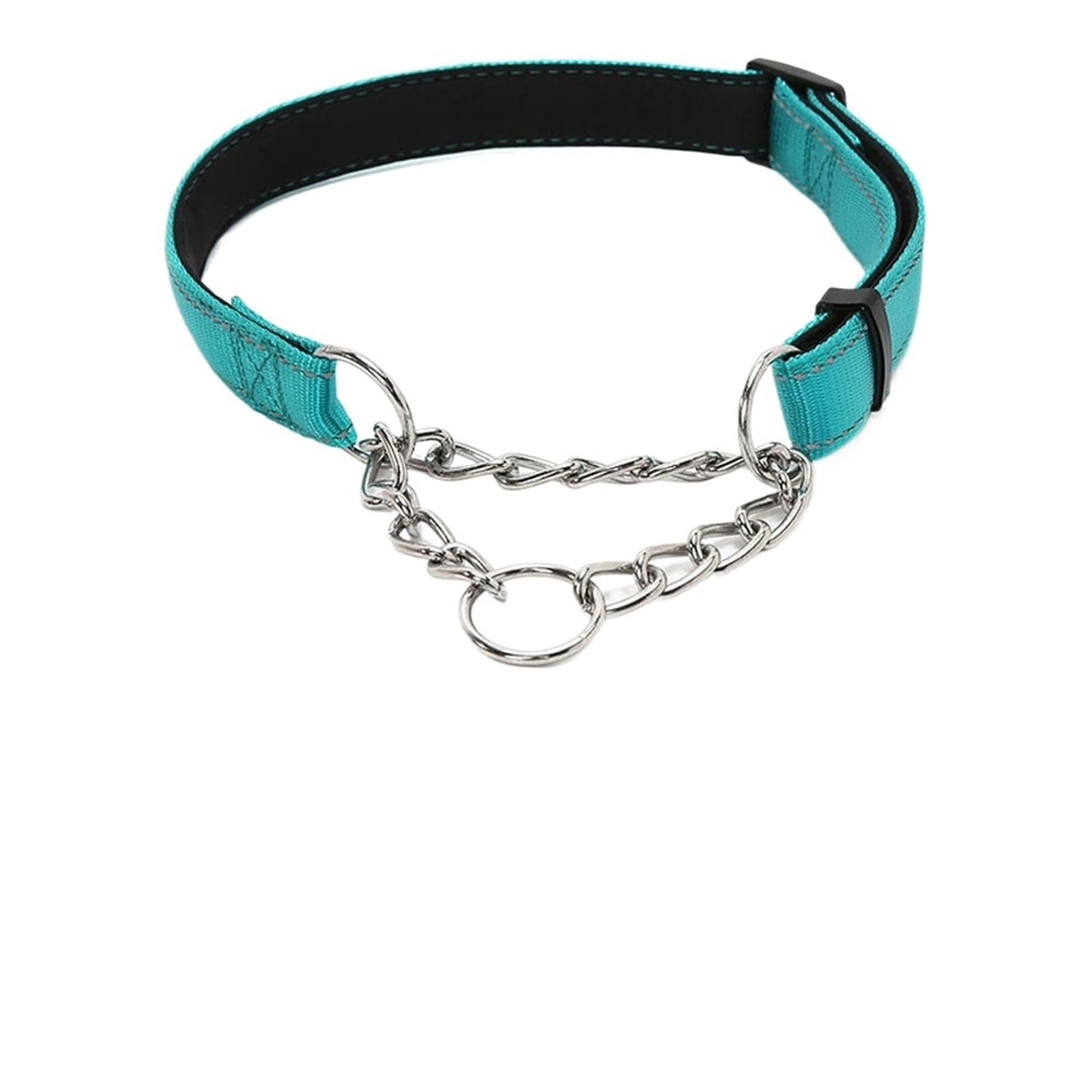 Stainless Steel Chain Martingale Collar - Reflective Nylon Fabric Pet Collar for Small Medium Large Dogs ﻿(Light green,M Neck 32-50cm)
