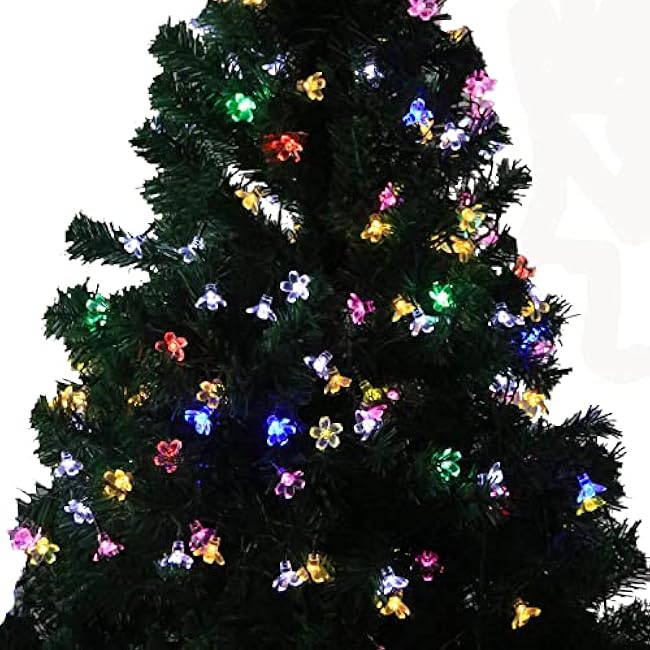 SEMILITS Solar Outdoor String Lights 50LED Flower Shaped Christmas Lights for Patio Garden Decoration Multi Color