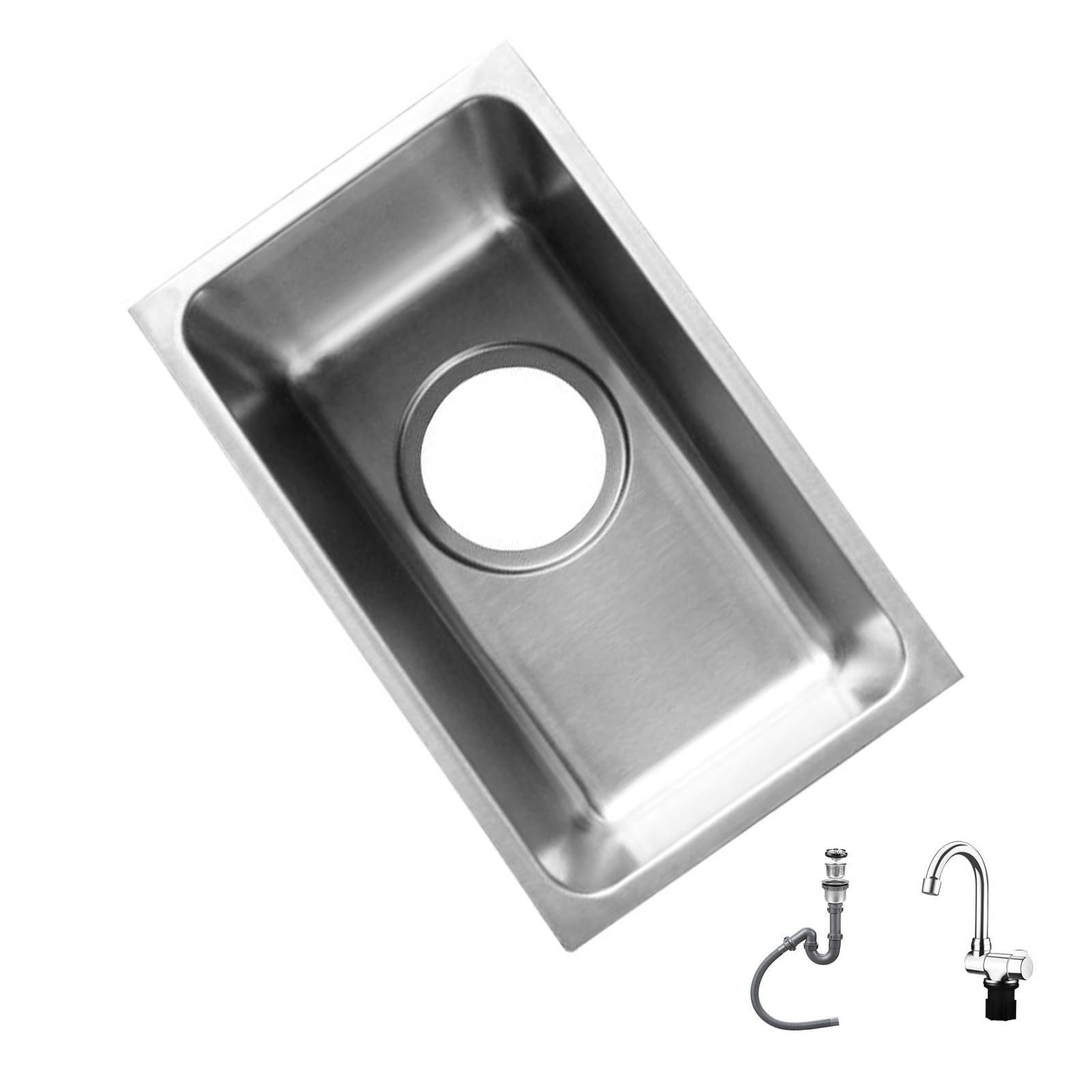 Fregadero Camper de Empotrar con Grifos, Lavabo Caravana de Acero Inoxidable, Incluye Desagüe, Apto para Caravanas, Yates, Barcos y Camiones