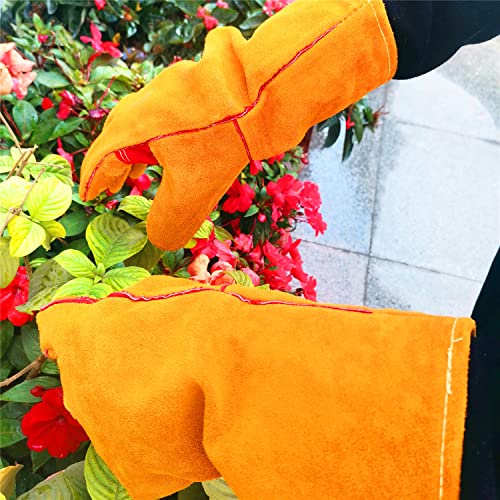 Gotoone Welding Gloves Bite Proof Glove (1 Pair) 16 Inch Leather Reinforced For Gardening Work Animal Handling Dog Cat Scratch (Brown) #TOP7