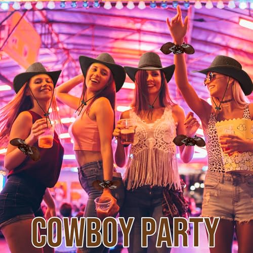 Image of Zhanmai 12 Pcs Cowboy Hat and Bandana Cowboy Cowgirl Hats Bulk Western Party Costume Halloween Accessory