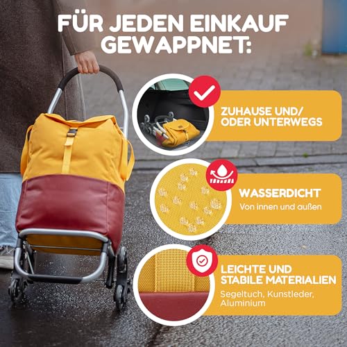 TrayTrol Einkaufstrolley klappbar mit Treppenläufer - Einkaufen ohne Schleppen - Einkaufswagen, Einkaufsroller, Trolley Shopper, Einkaufstasche Rollen, Hackenporsche, Shopping Trolley Bag (gelb/rot) – Bild 5