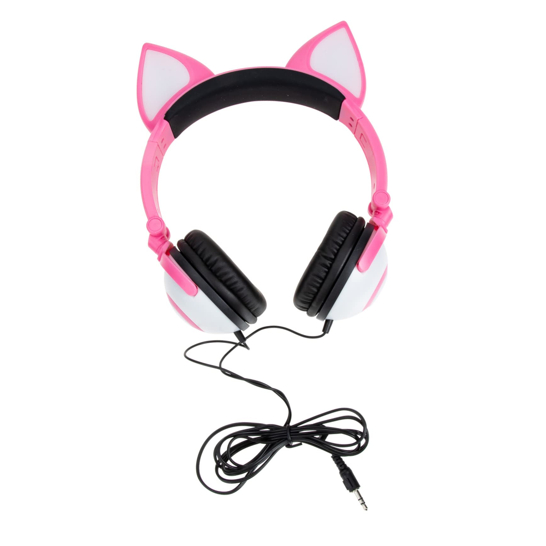 jojofuny Cuffie On Ear per Bambini Rosa in Pvc Orecchie Gatto | Jack da 3, 5mm, Driver 40mm, Controllo a Pulsante Luce, Batteria Button 180mah