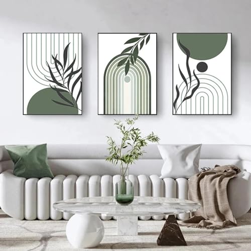 Affiche sauge verte de style nordique géométrique | Trio de toiles murales 80x110 cm sans cadre