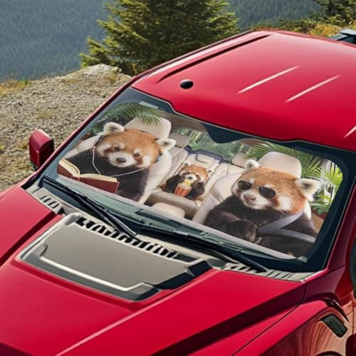 Image of Windshield Sun Shade Universal Fits Cars, SUVs, Trucks, Cute Red Panda Drive Sunshade, Keeps Your Vehicle Cool Blocks UV Rays Car Accessories for Summer, (66.53x34.44 Inches)