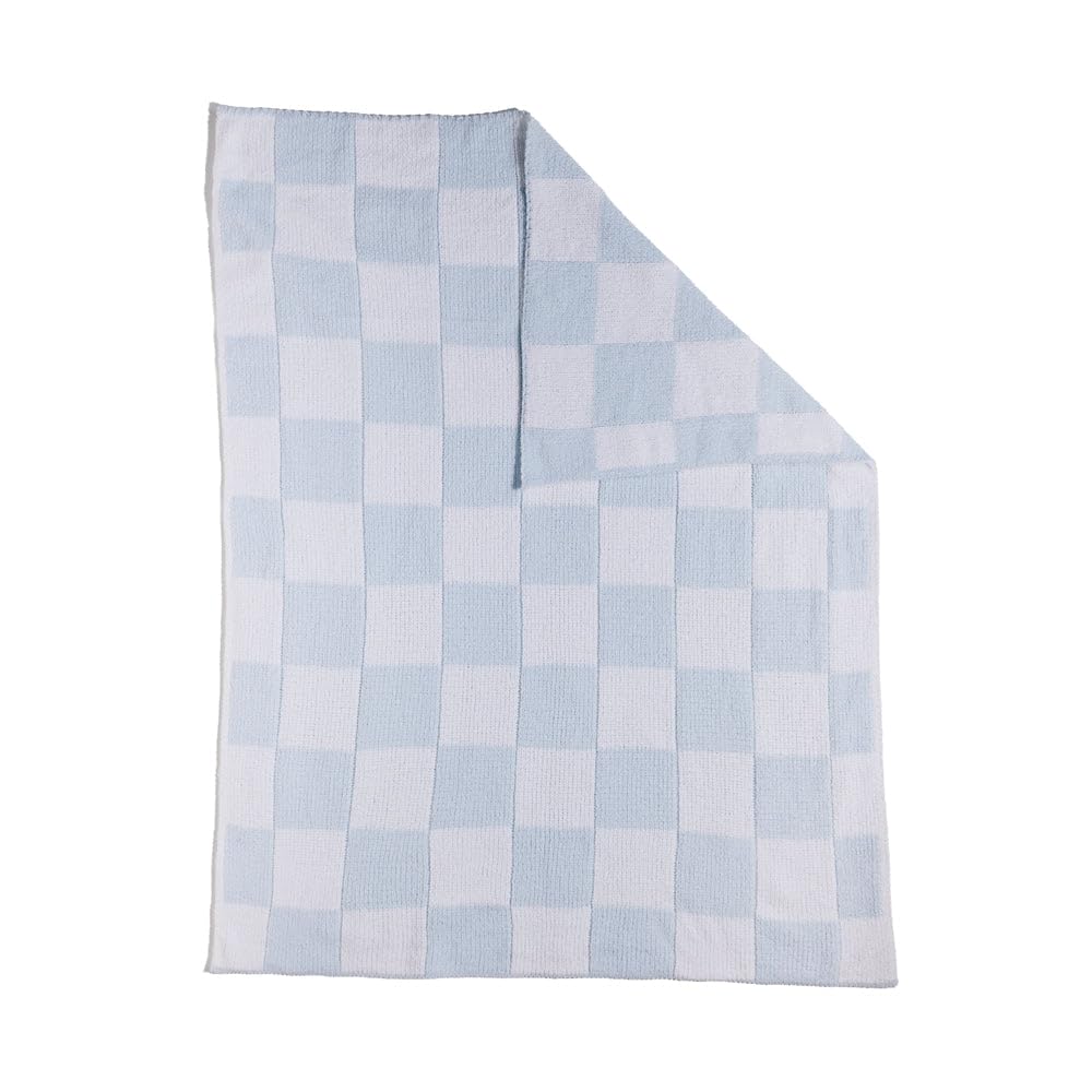 Living Textiles Chenille Knitted Blanket - Blue Check