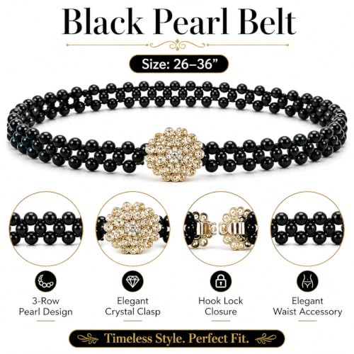 Image of REDHORNS Rhinestone Elastic Waist Belt for Women Dresses Beaded Design Stretchy Slim Waistband, Belly Chain Kamarband for Ladies Saree - Free Size