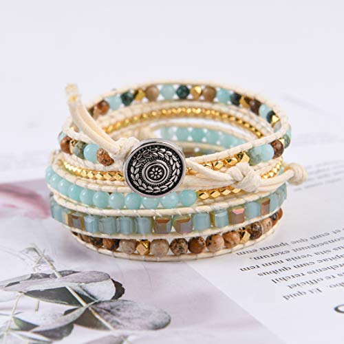 Image of YGLINE Natural Stone Beaded Healing Wax String 5 Wraps Bracelets