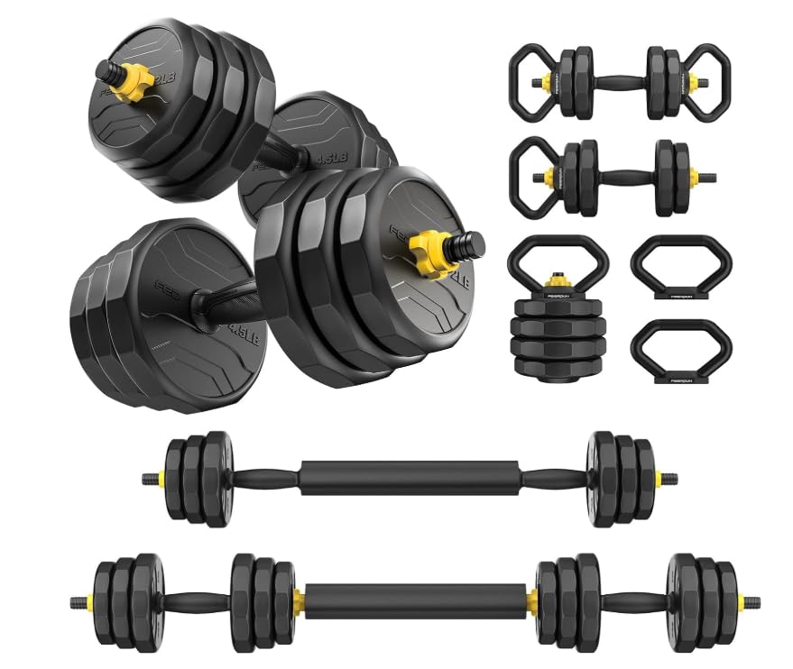 FEIERDUN 5-in-1 Adjustable Dumbbell Set 40kg,12-Side Anti-Roll,Home Gym Weight Set Barbell, Kettlebell & Push Up Stands for Full Body Workout,Space-Saving Strength Training for Men & Women
