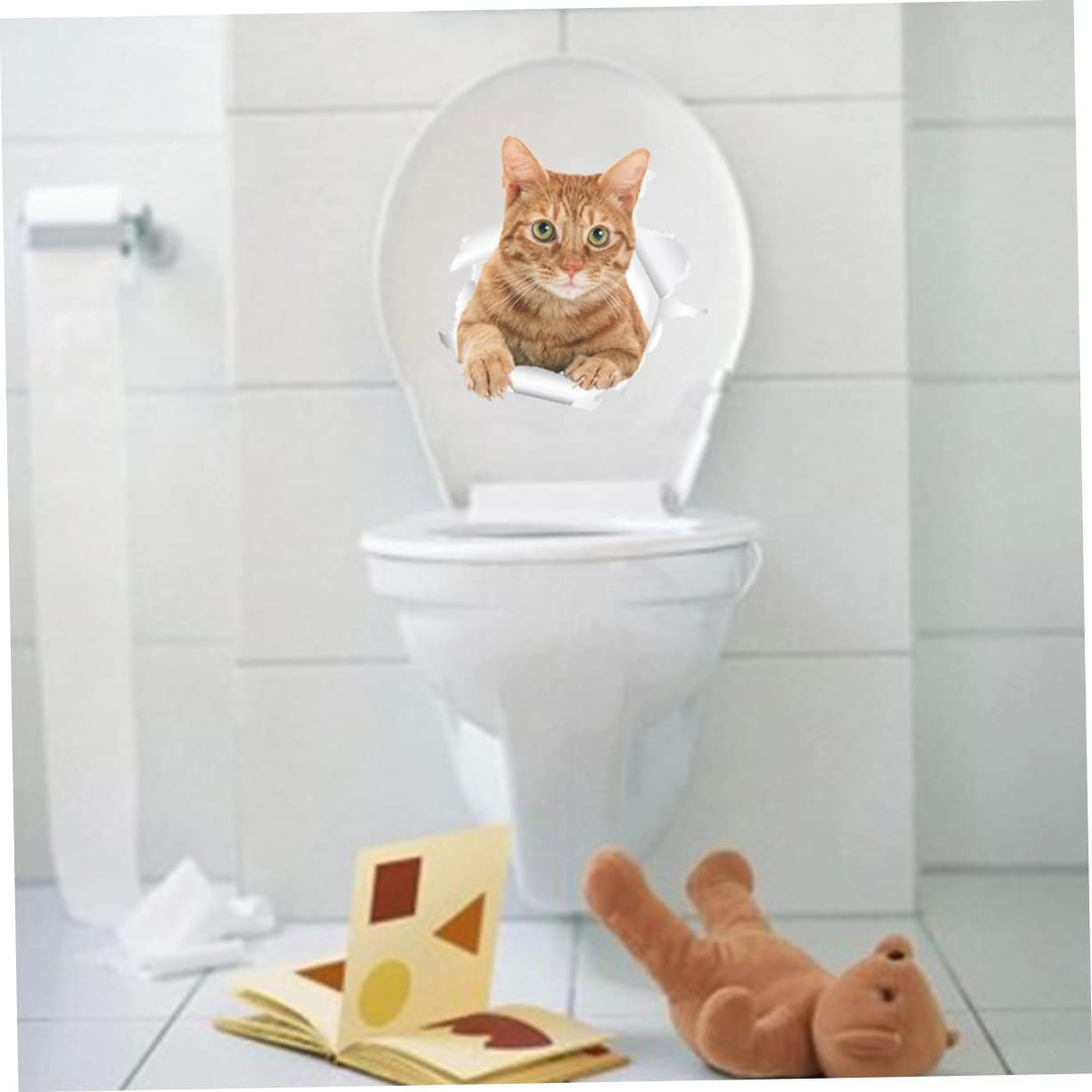 Pegatinas de pared de gatos 3D póster gato oficina decoración de baño baño caja de arena gato calcomanías de pared y murales niñas animales soporte de papel higiénico pegatinas pegatinas