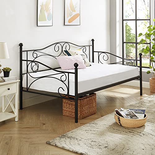 Vecelo Daybed, Metal Twin Bed Frame With Headboard, Heavy Duty Steel Slats Support For Living Room Bedroom Guest Room, Easy Assembly #TOP3