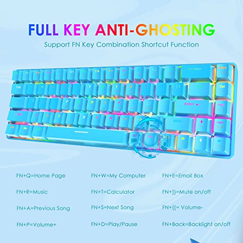 T8 RGB 60% Clavier Mécanique, Clavier de Jeu Filaire Layout Compacte 65%, 18 LED RVB Chroma Rétroéclairées, QWERTY Mini 68 Touches Full Key Anti-ghosting Pour PS4, Xbox, PC, MAC - Blue Switch/Blue