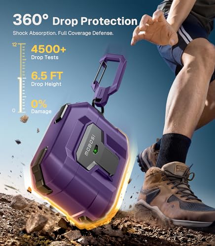 Image of MOBOSI for AirPods Pro 3 Case 2025 with Drop-Proof Lock, Cleaning Kit & Keychain, Compatible with MagSafe, Military-Grade Protection Hard Cover for iPods Pro 3rd Generation, Purple