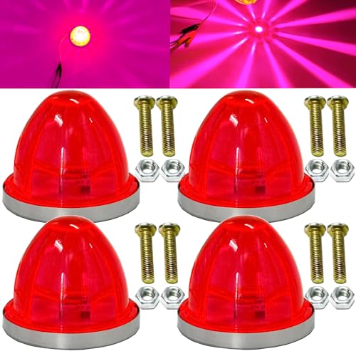 Image of 4PCS Pink Watermelon Lights, Clear Lens LED Side Marker Turn Signal Lights, Watermelon-Shaped Side Marker Tail Top Cap Roof Lights for Trailer Truck Semi-Trailer Heavy-Duty Truck Bus Van