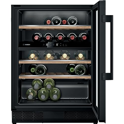 Bosch KUW21AHG0 Weinkühlschrank mit Glastür, 120 L, 60cm breit, zwei Temperaturzonen, LED-Beleuchtung, Schwarz