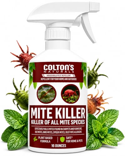 Mite Killer Spray – Kills Dust, Bird, Carpet & Household Mites Fast | Non-Toxic, Kid & Pet Safe Formula for Bedding, Furniture & Home | 16 oz