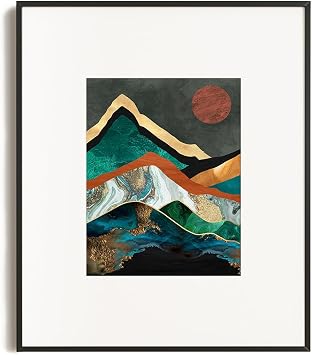 YUMKNOW Boho Mountain Wall Decor - Unframed 12x16, Mid Century Modern Nature Wall Art for Living Room, Teal Bathroom Decorations, Bedroom Pictures, Abstract Office Gifts, Posters for Room Aesthetic
