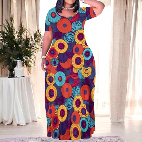 Image of PinkPatty Plus Size Maxi Dress for Women Summer Casual Short Sleeve Tshirt Dresses with Pockets (XL-6XL)