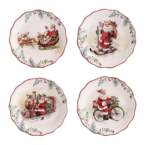 Bico Santa On The Way Scalloped Salad Plates Set of 4, 8.75 Inch Ceramic Dessert Plates for Salad, Appetizer, Side Dishes, Microwave and Dishwasher Safe, Gift for Housewarming and Christmas Bico Santa On The Way Scalloped Salad Plates Set of 4, 8.75 Inch Ceramic Dessert Plates for Salad, Appetizer, Side Dishes, Microwave and Dishwasher Safe, Gift for Housewarming and Christmas