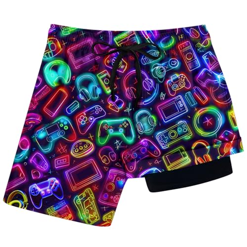 Idgreatim 5-20T - Costume da bagno per ragazzi con fodera a compressione, estivo, da spiaggia, ad asciugatura rapida, costume da bagno, Gioco, 10-13 anni