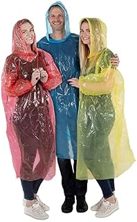 2pk Emergency Poncho Disposable Rain Coats Twin Packs, Waterproof Lightweight Adult Ponchos for Men and Women with Hood and Sleeves, Colours Sent at Random