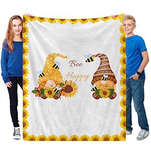 Tiosggd Gnomes Blanket Sunflower Throw Blanket Bee Happy Positive Words Kids Gift Blanket All Season Bed Throw Fleece Flannel Plush Super Soft Quilt Throw For Sofa Couch 60''X50'' #TOP1