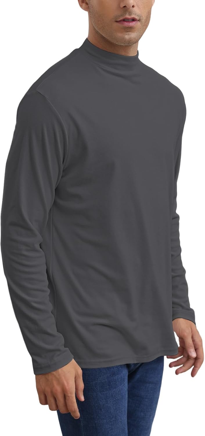 Mens Casual Mock Turtleneck T-Shirts Long Sleeve Thermal Stretchy Pullover Basic Lightweight Undershirt Sweater Tops - Image 3