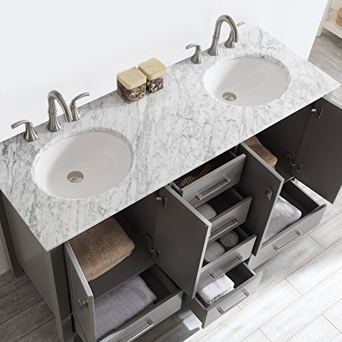 Vinnova 723060-Gr-Ca-Nm Gela 60" Double Vanity In Grey With Carrera White Marble Top Without Mirror #TOP6