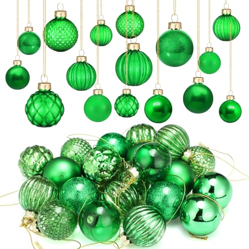 Liliful 24 Pcs Green Glass Christmas Ball...