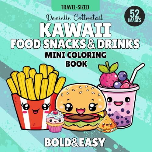Kawaii Food Snacks & Drinks Mini Coloring Book: Cute, bold and easy simple images of fast foods: burgers, hot dogs, pizzas, sandwiches and other Pocket-Sized perfect for Travel (Foodie Coloring Books) image 2