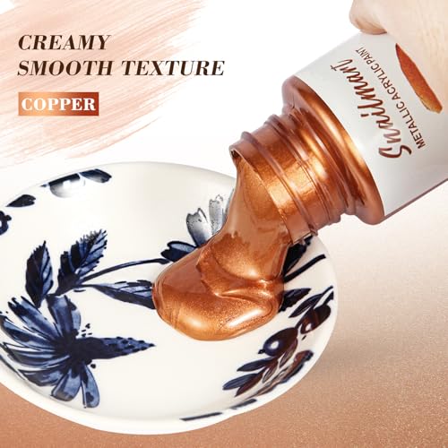 Image of 80ml Metallic Copper Acrylic Paint with 1 Brushes,Copper Paint for Art, Hand-crafts, Non-Toxic, Non-Fading for Canvas, Wood, Fabric, Ceramic, Stone Craft Supplies