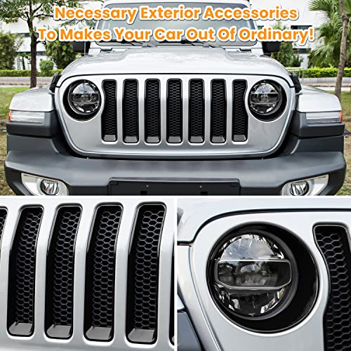 Front Grille Mesh Inserts & Headlight Cover For Jeep Wrangler Jl Jlu Unlimited Sport/Sports 2018-2023 Exterior Accessories Clip-In Grille Guard Cover Headlight Bezels Trim Ring (Black 9Pcs) #TOP2