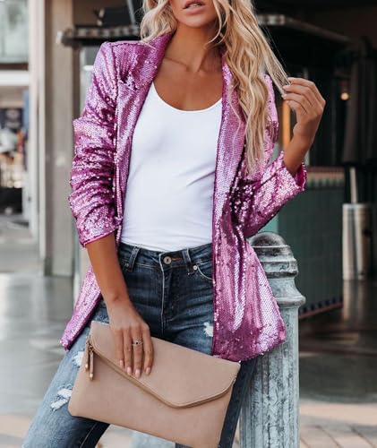 Sparkle Blazer for Women Shiny Sequin Open Front Jacket Coat Long Sleeve Cardigan Blazer3