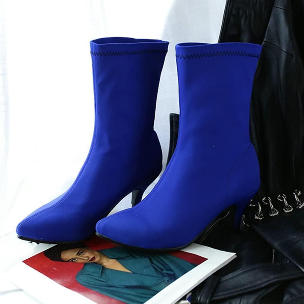 Meefit Women Pointy Kitten Heel Boots Stretch Sock Booties Low Heel Ankle Boots
