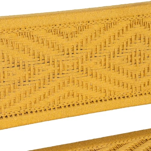 Image of Srima Wooden Bench for Living Room | Handcrafted Sheesham Wood Backrest Bench for Balcony & Garden | Traditional Rajasthani Patio for Outdoor with Cotton Handwoven Rope | Yellow